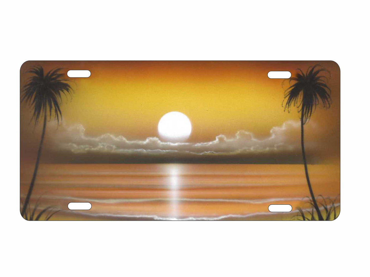 Airbrushed gold beach scene car tag personalized novelty decorative front license plate