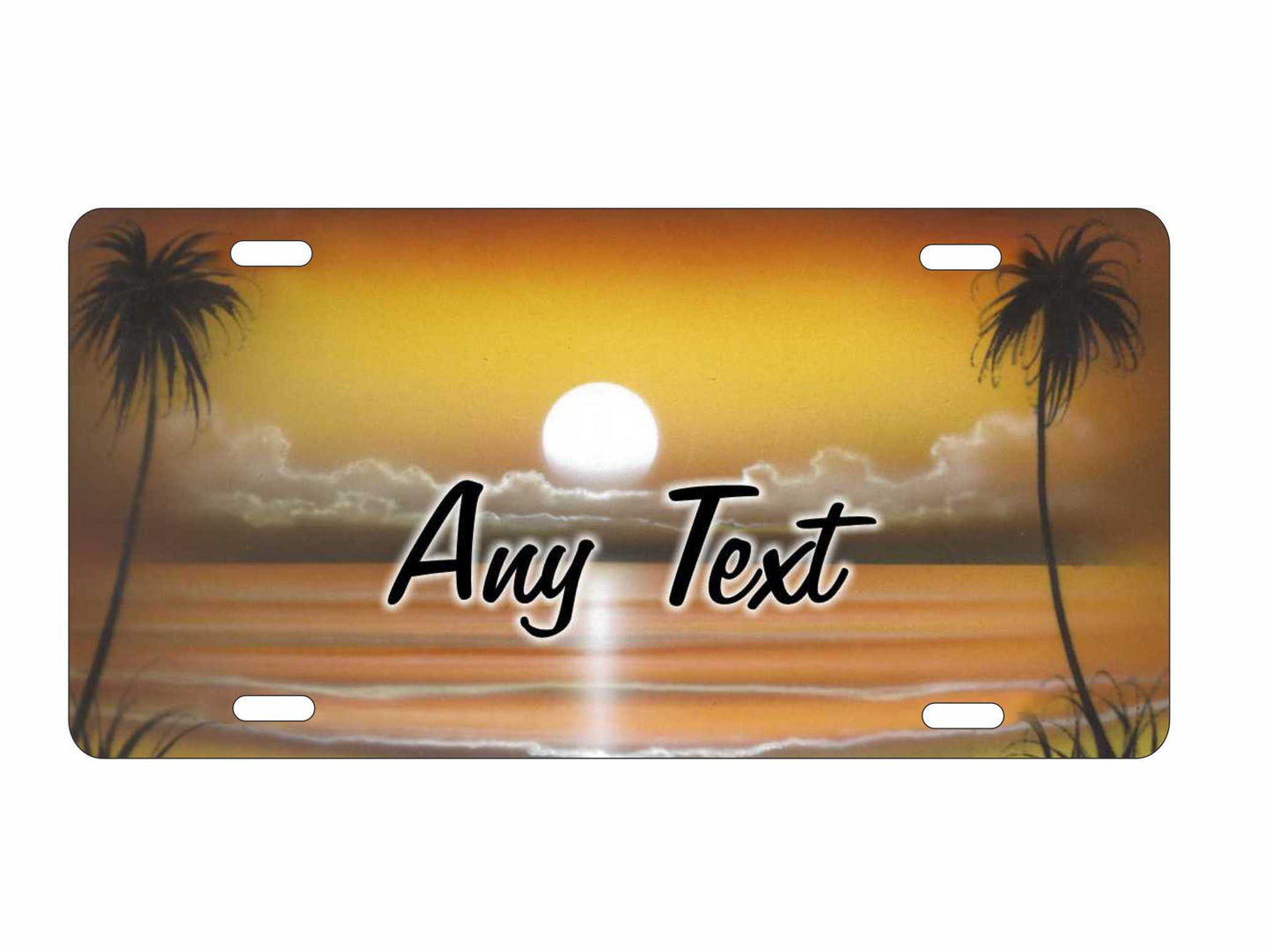 Airbrushed gold beach scene car tag personalized novelty decorative front license plate