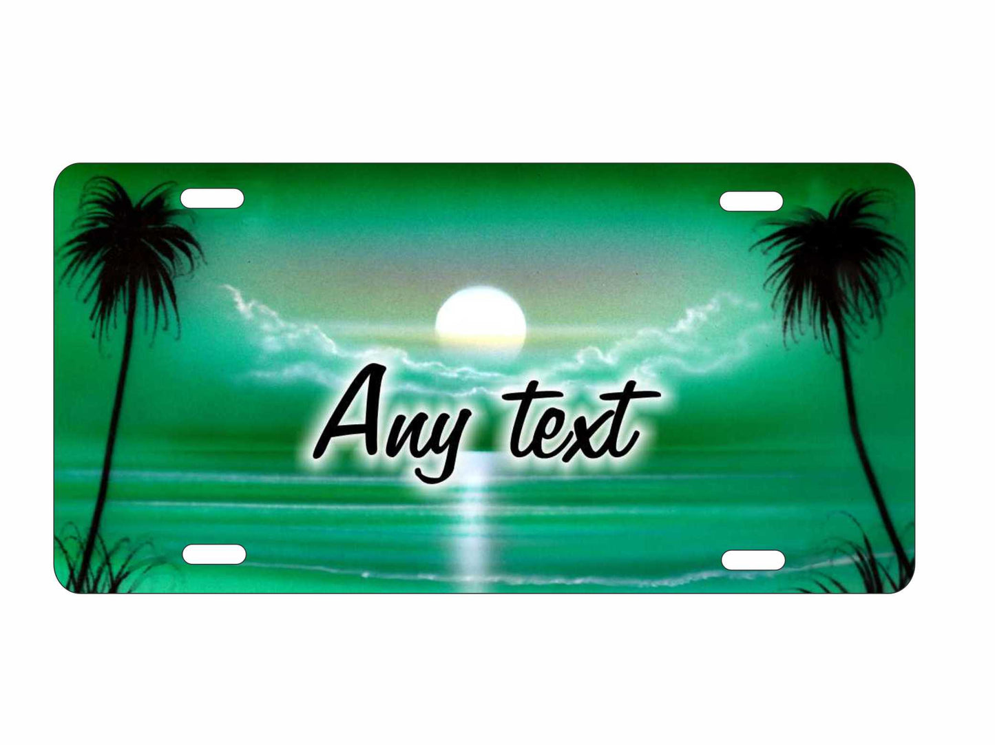 Airbrushed green beach scene car tag personalized novelty decorative front license plate