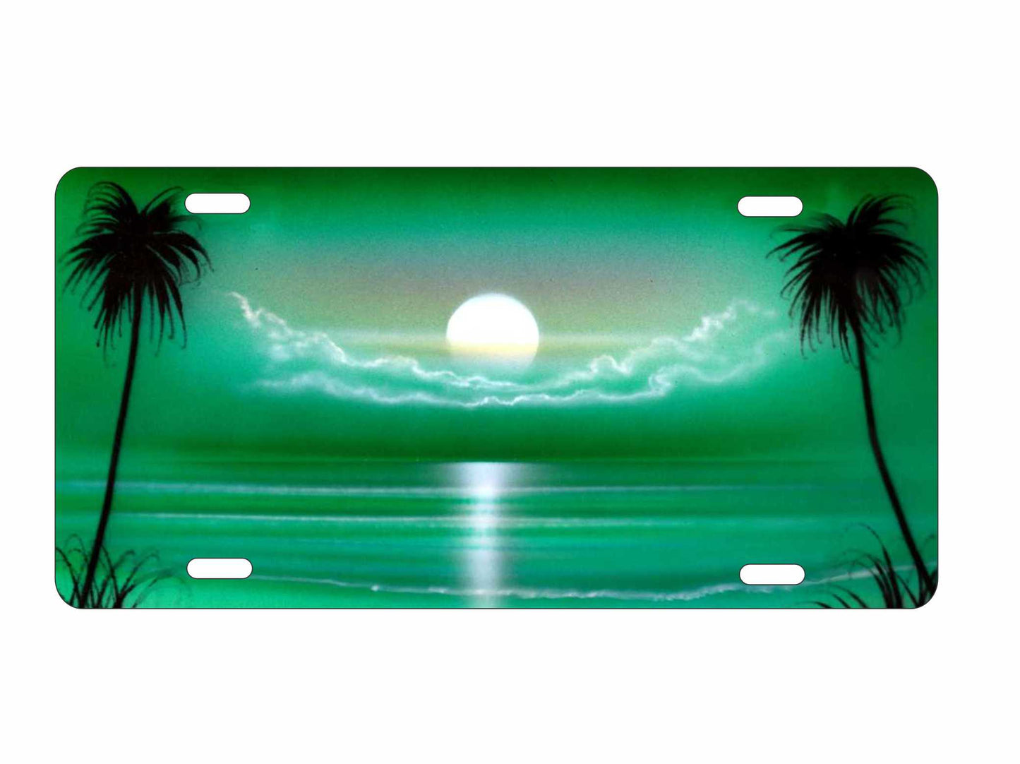 Airbrushed green beach scene car tag personalized novelty decorative front license plate