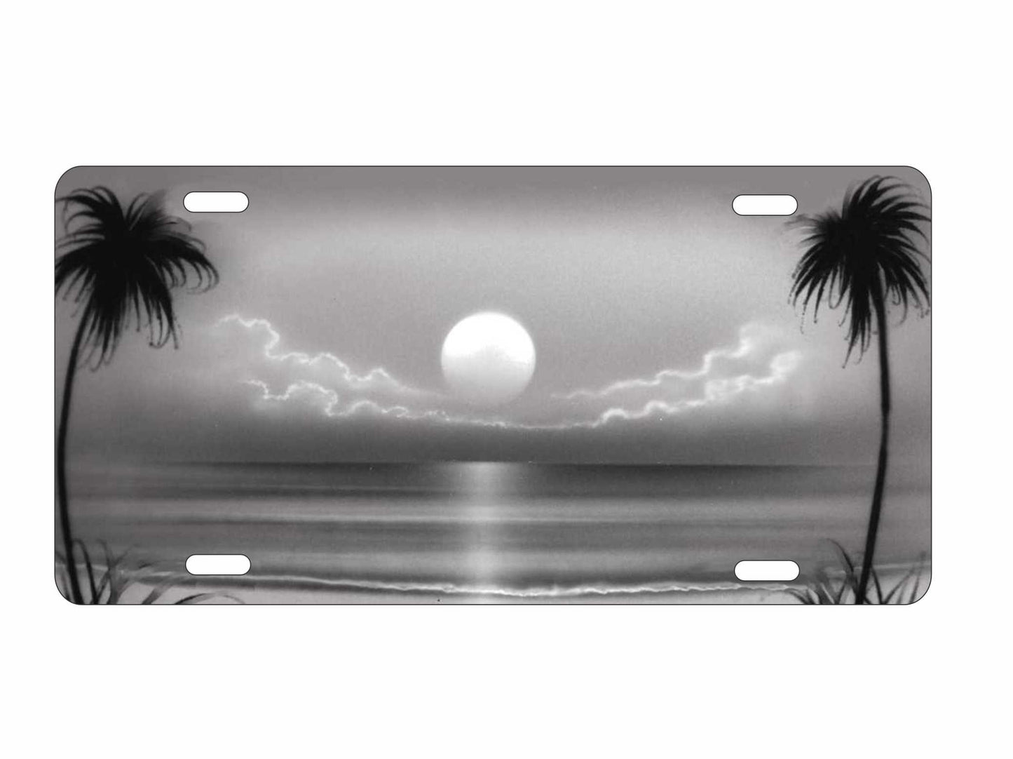 Airbrushed grey beach scene car tag personalized novelty decorative front license plate