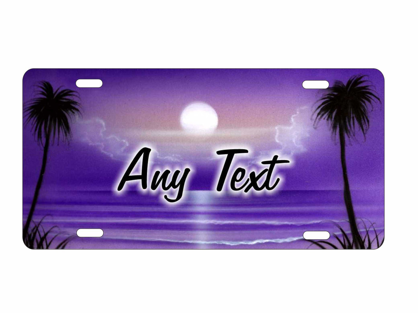 Airbrushed purple beach scene car tag personalized novelty decorative front license plate