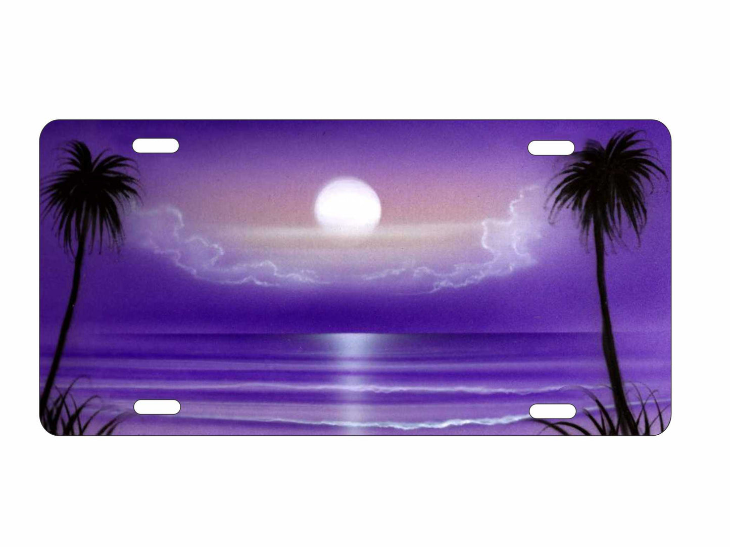 Airbrushed purple beach scene car tag personalized novelty decorative front license plate