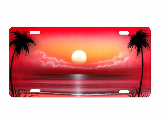 Airbrushed red beach scene car tag personalized novelty decorative front license plate