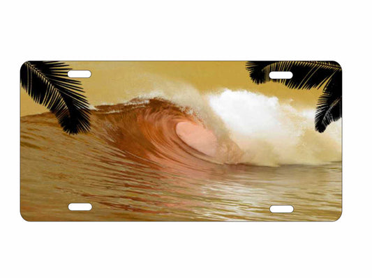 Gold wave tropical Beach scene personalized novelty license plate Decorative vanity aluminum car tag