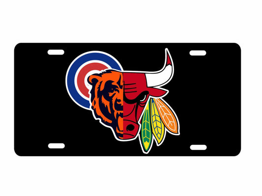 Chicago Sport Teams Combined Logos Novelty Front License Plate Decorative aluminum Car Tag