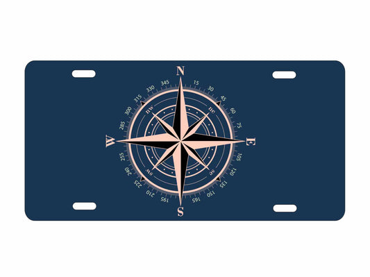compass rose on navy blue novelty license plate decorative vanity aluminum sign