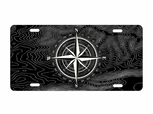 compass rose on topographical map novelty license plate decorative vanity black aluminum sign