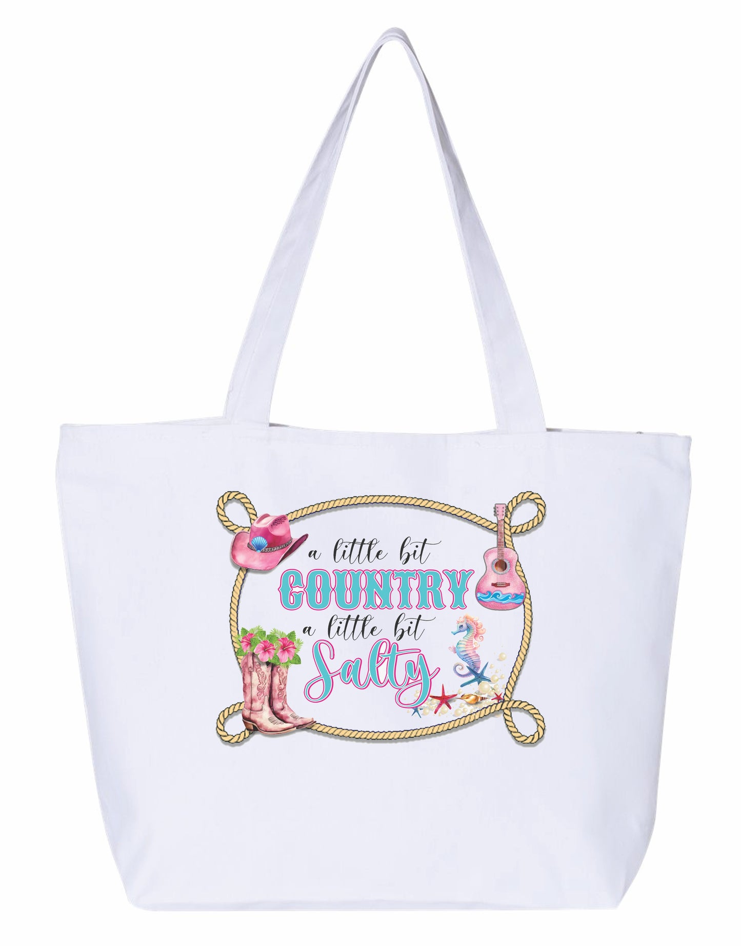 a little bit country a little bit salty Heavy weight cotton canvas large zippered  tote bag