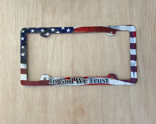 In God we trust American flag License Plate Frame Decorative License Plate Holder Car Tag Frame