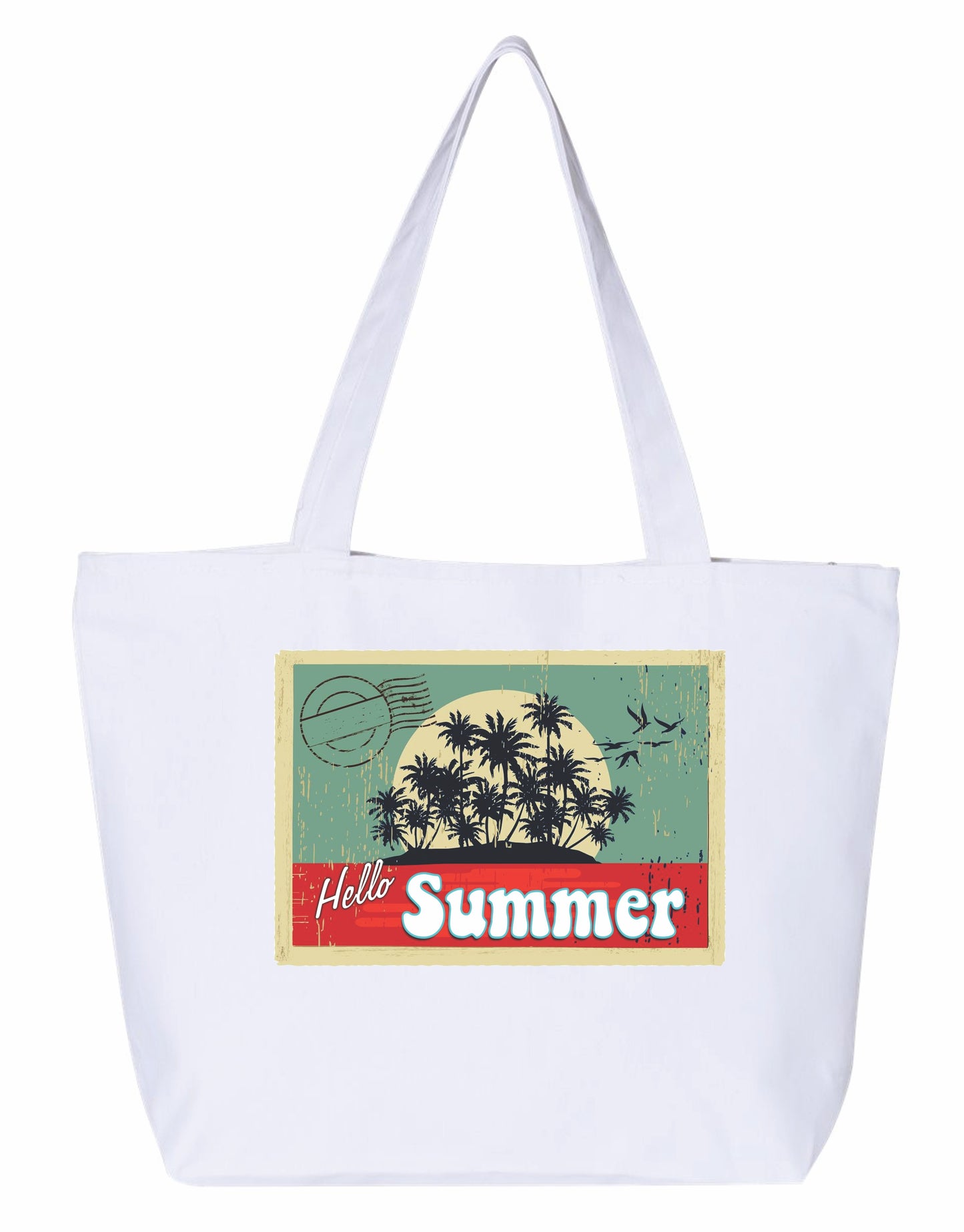 Hello Summer Heavy weight cotton canvas large zippered  tote bag