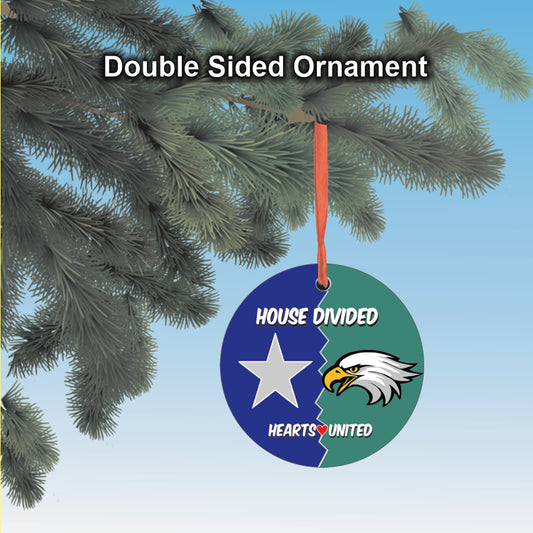 Personalized House Divided Hearts United ornaments custom made with your choice of teams or schools