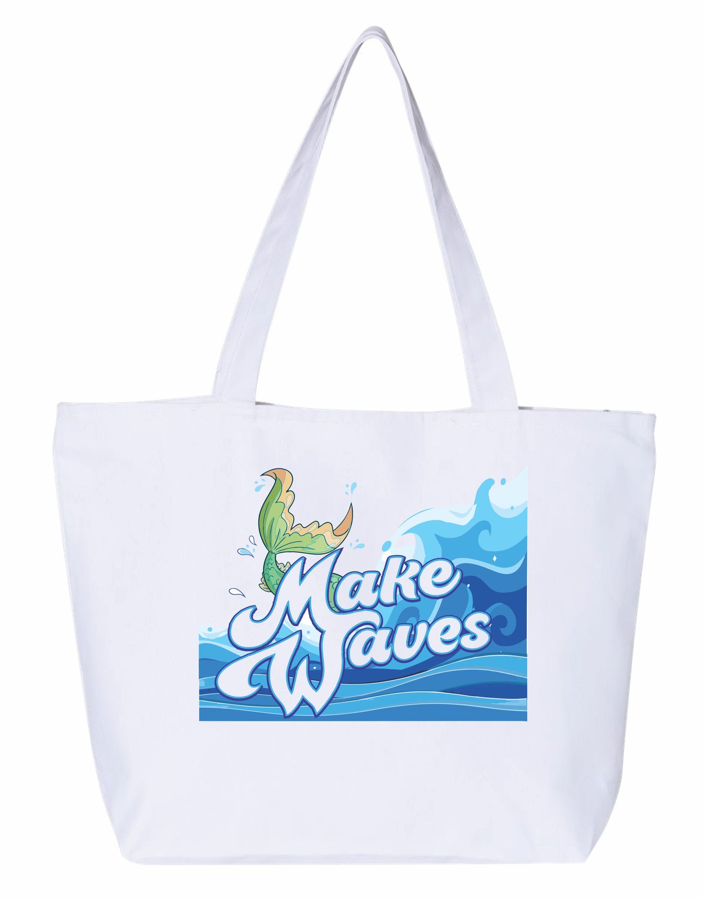 Make waves mermaid tail Heavy weight cotton canvas large zippered tote bag