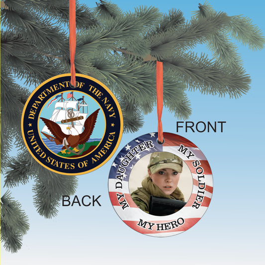 My hero Soldier Personalized military first responder Ornament with your photo a great gift for Christmas or Hanukkah
