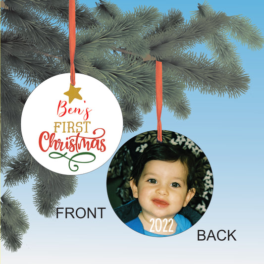 Baby's first Christmas personalized ornament with your own photo car charm