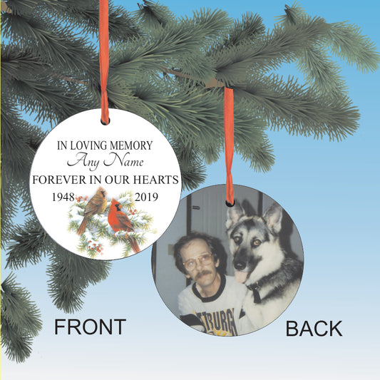 In loving memory personalized Cardinal Christmas Hanukkah Ornament with your photo car charm