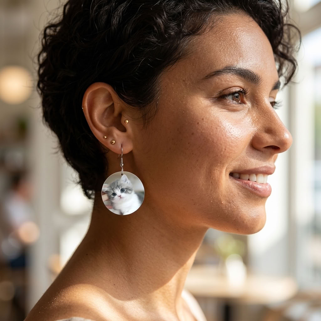 Personalized round Dangle Earrings with your own photo. upload your own image. A Unique custom made gift idea