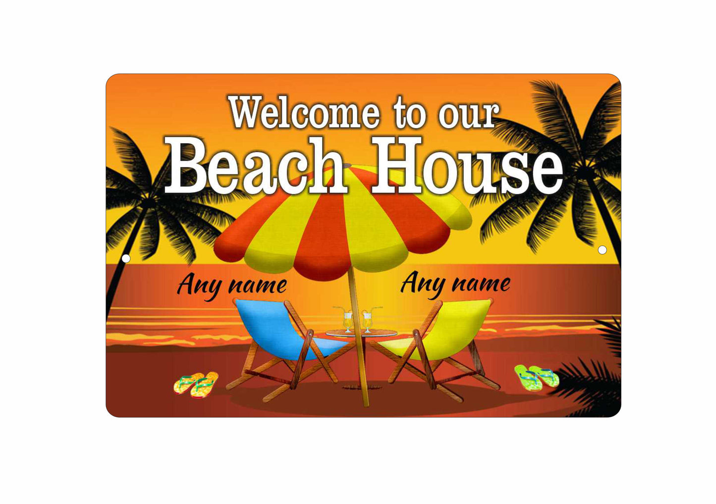 Welcome to our Beach House personalized custom made decorative aluminum sign 12 x 8 inches