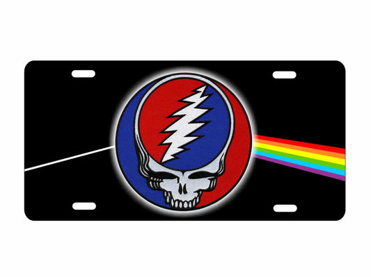 Grateful Pink steal your face and rainbow on black Background novelty front license plate Decorative aluminum vanity car tag