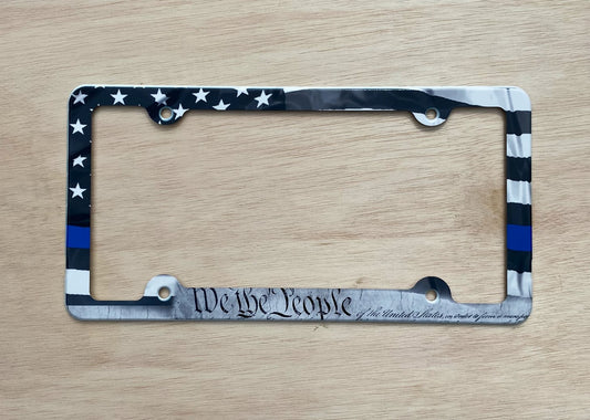 We the people thin blue line American flag License Plate Frame Black and white Decorative patriotic License Plate Holder Car Tag Frame (Copy)