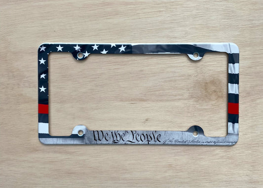 We the people thin red line American flag License Plate Frame Black and white Decorative patriotic License Plate Holder Car Tag Frame