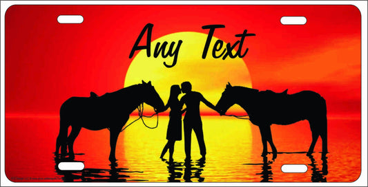 Lovers on the beach couple with horses personalized novelty front license plate Decorative Vanity Car Tag