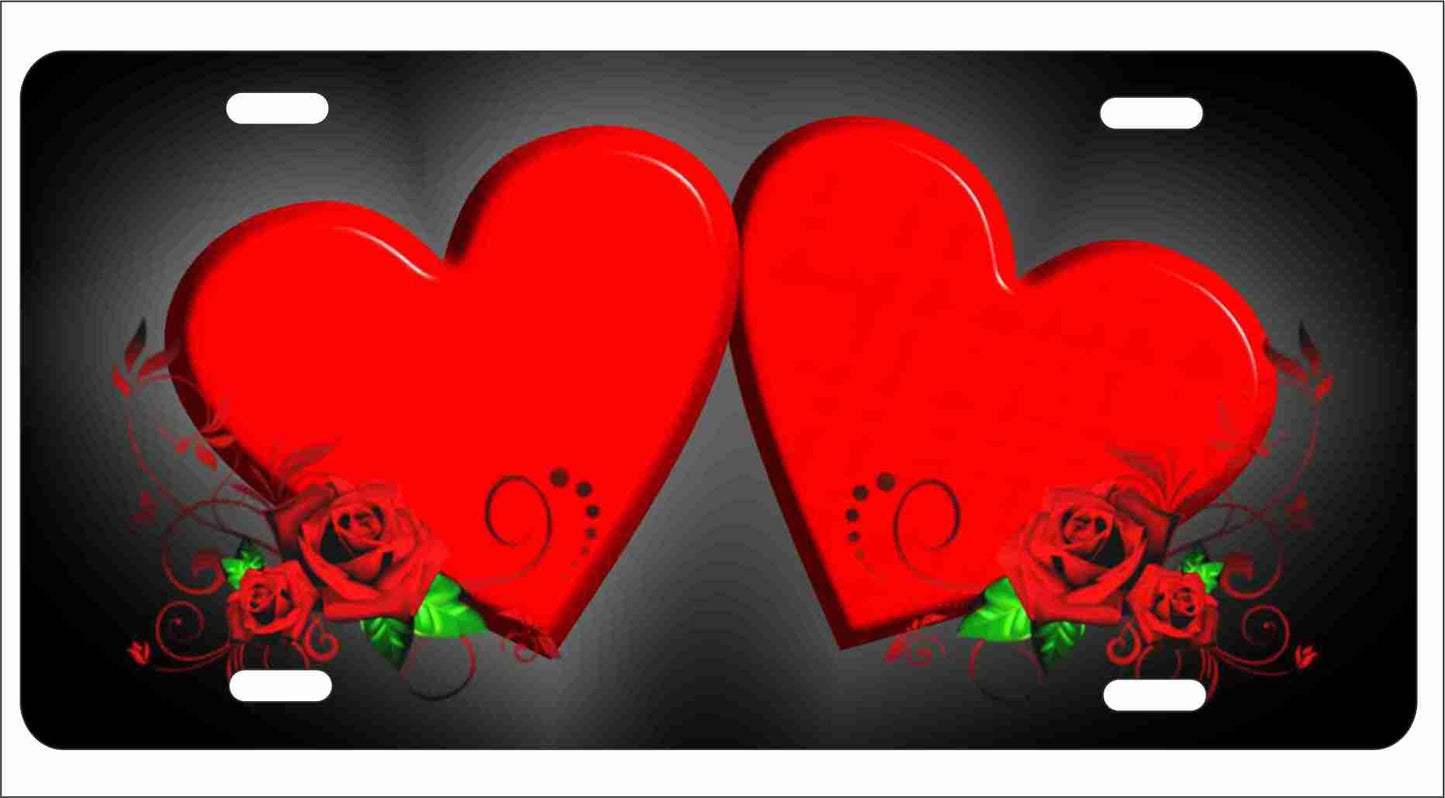 Two Red Hearts with Roses personalized custom Novelty Front license plate Decorative lovers vanity car tag