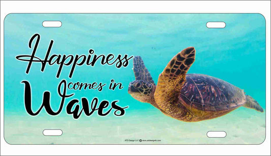 Happiness comes in waves sea turtle underwater novelty front license plate custom vanity Decorative aluminum car tag