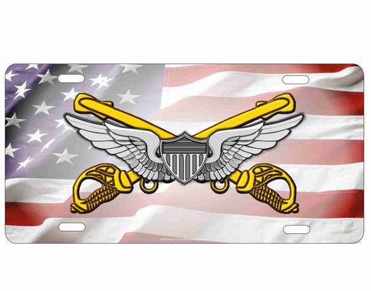 US cavalry Airman Aviator wings on American Flag novelty front license plate Decorative Vanity car tag