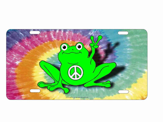 Peace green frog on tie dye license plate novelty decorative vanity aluminum sign