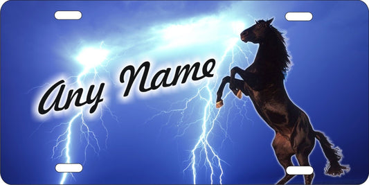 Black Horse Mustang Lightning Storm Personalized Novelty Front License Plate Custom Decorative Car Tag