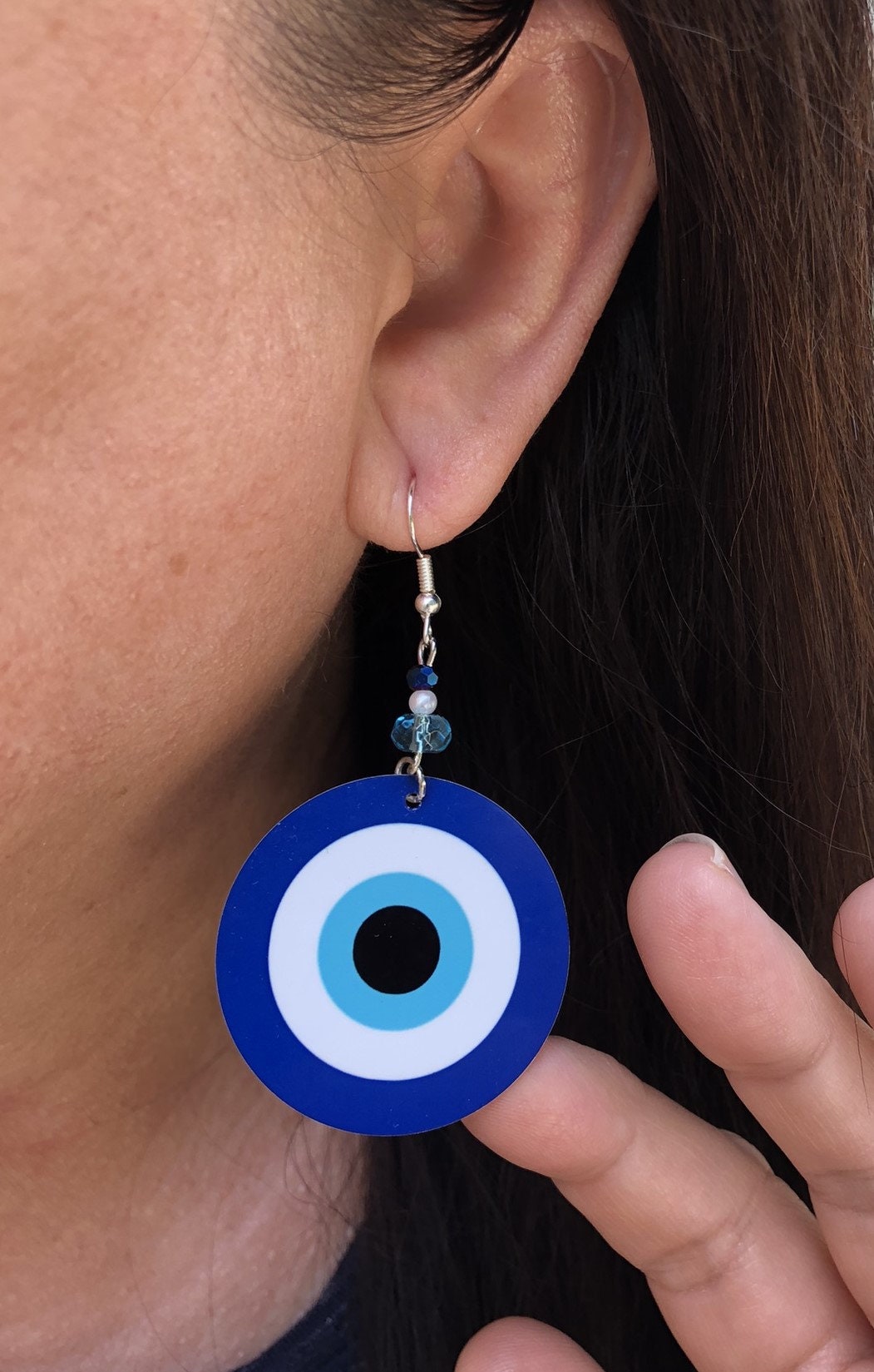 Evil eye round Dangle Earrings with glass beads. A Unique gift idea