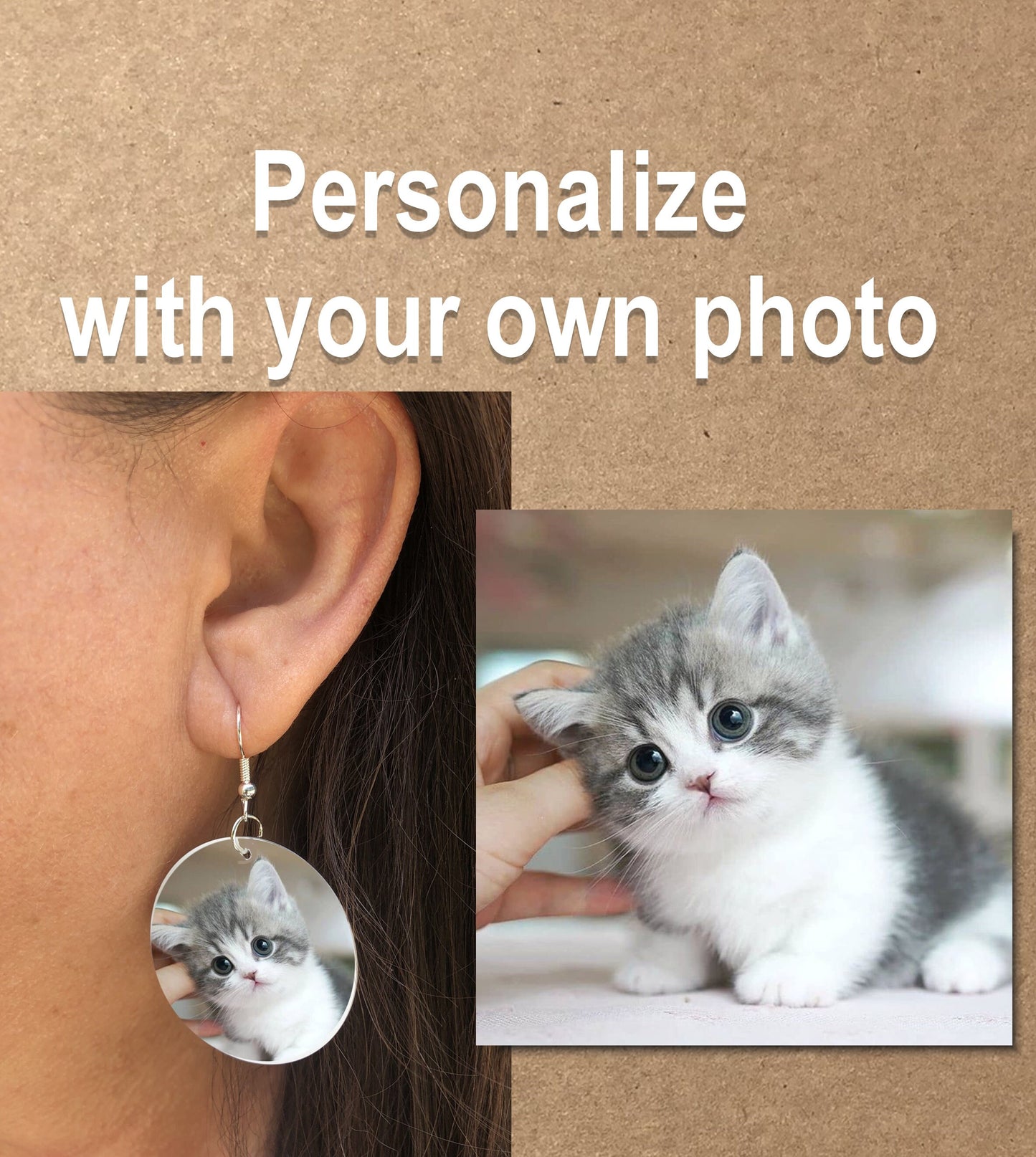 Personalized photo round Dangle Earrings with your own photo. upload your own photo. A Unique custom made gift idea