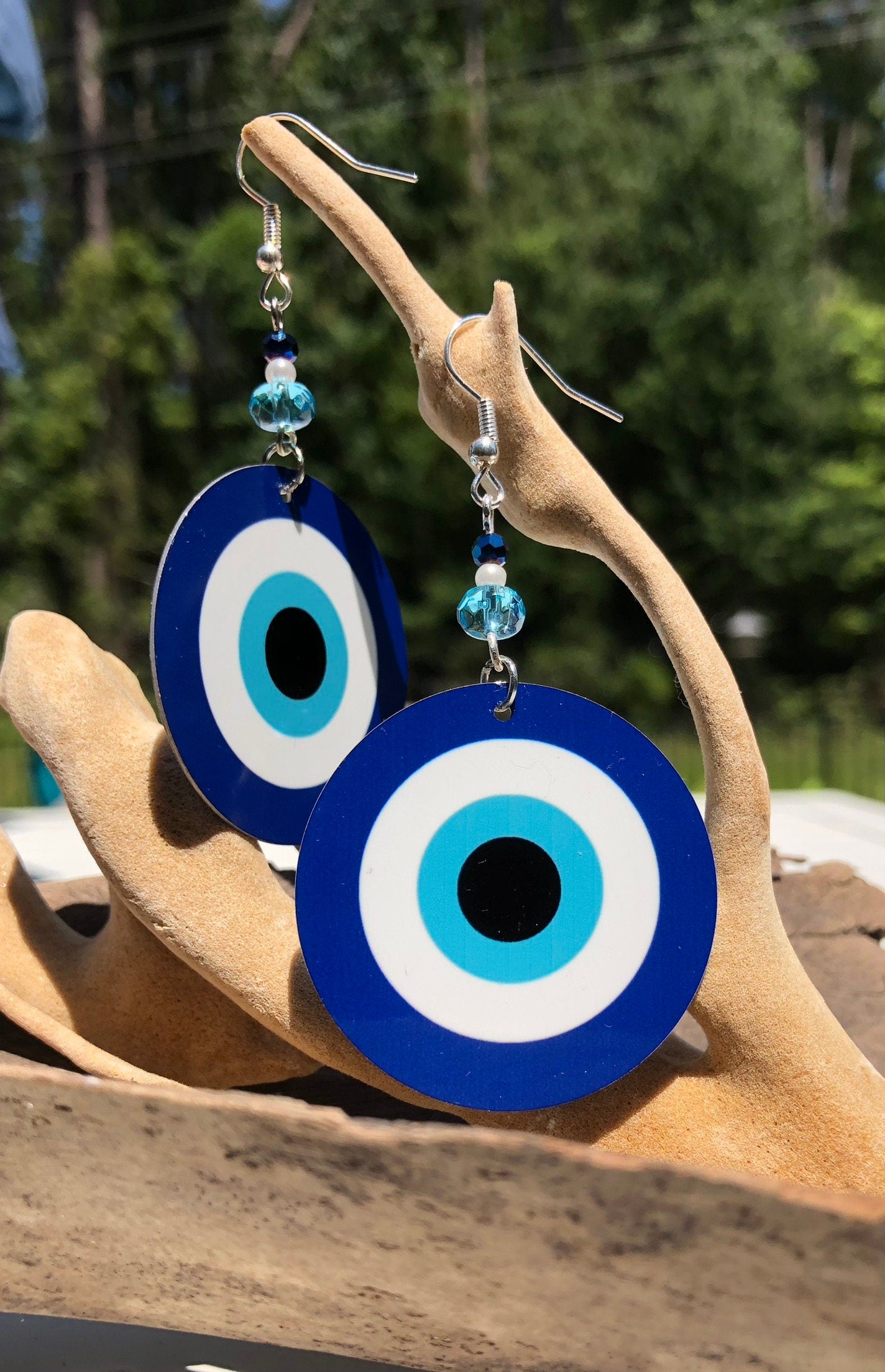 Evil eye round Dangle Earrings with glass beads. A Unique gift idea