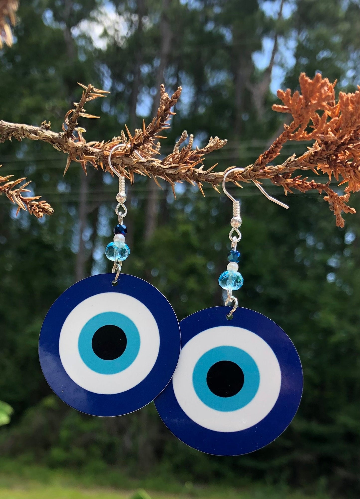 Evil eye round Dangle Earrings with glass beads. A Unique gift idea