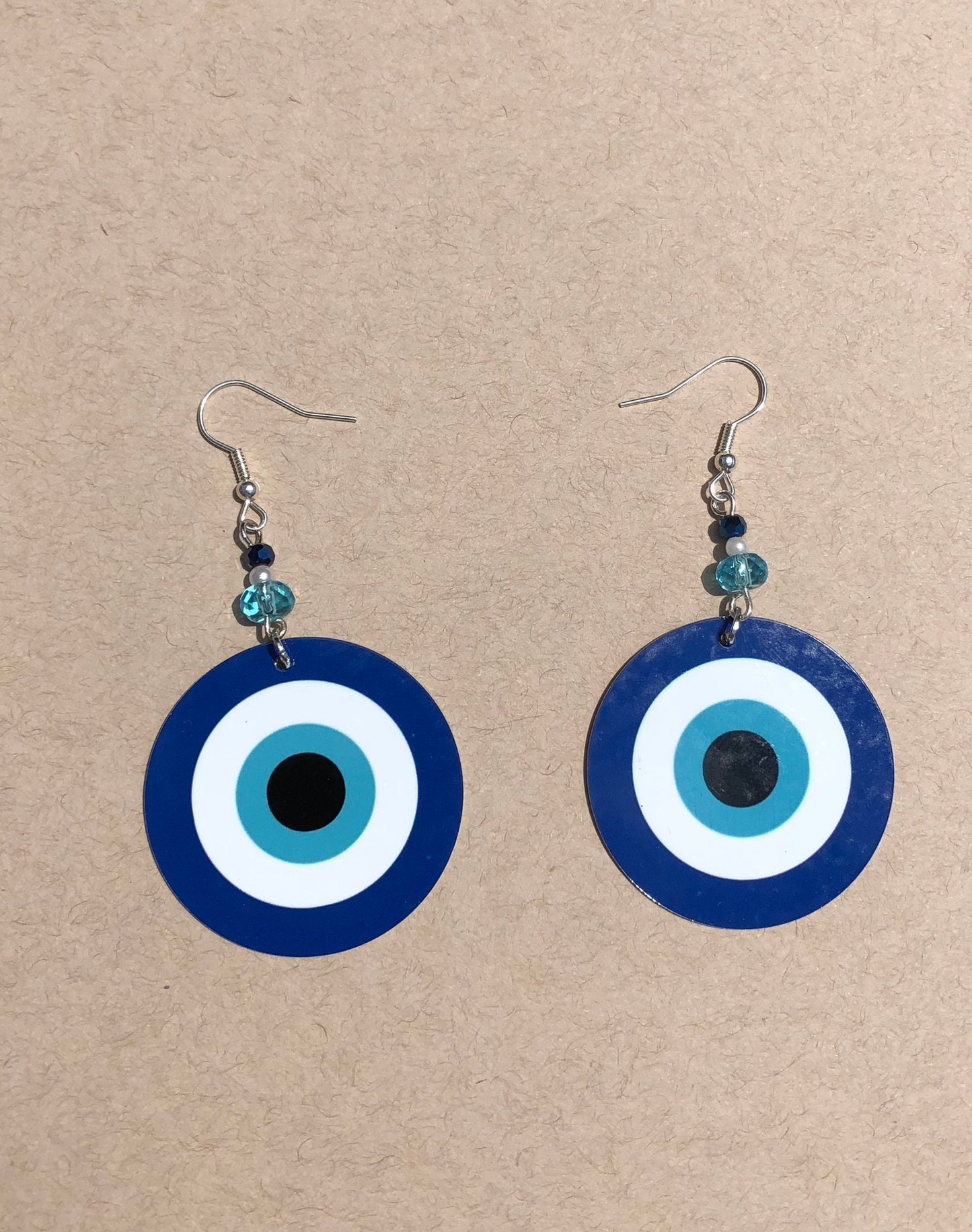 Evil eye round Dangle Earrings with glass beads. A Unique gift idea