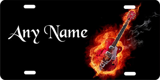 flaming guitar personalized novelty front license plate burning guitar decorative car tag