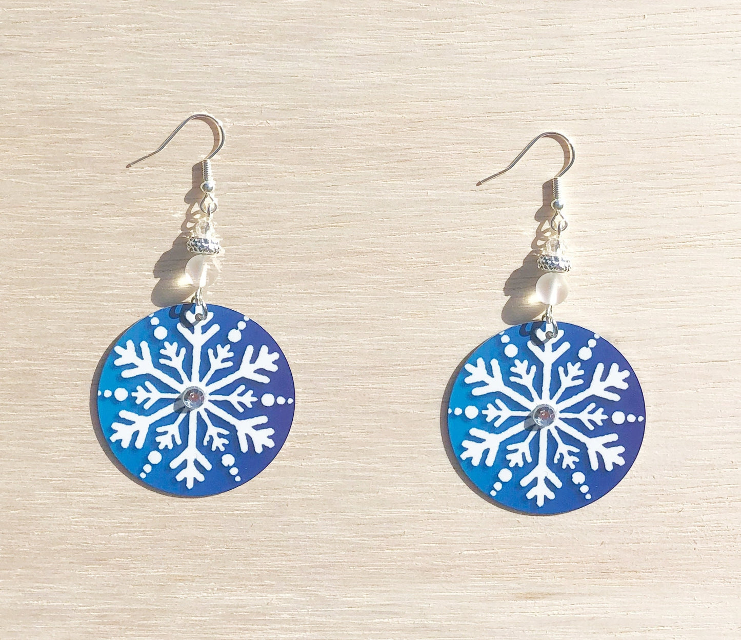 Snowflake round Dangle Earrings with glass beads. A Unique gift idea