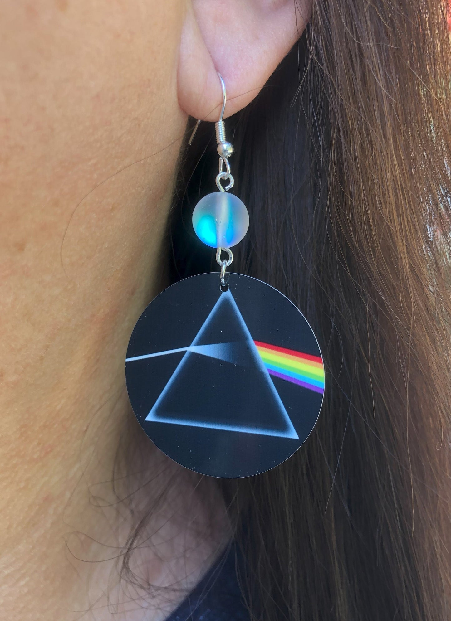 Rainbow prism round Dangle Earrings with glass beads. A Unique gift idea