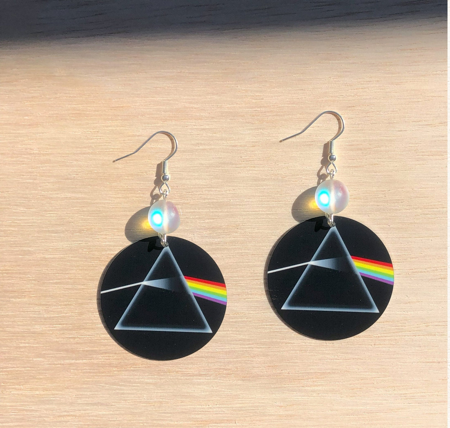 Rainbow prism round Dangle Earrings with glass beads. A Unique gift idea