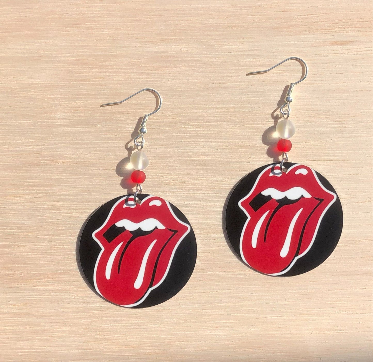 stones tongue round Dangle Earrings with glass beads. A Unique gift idea