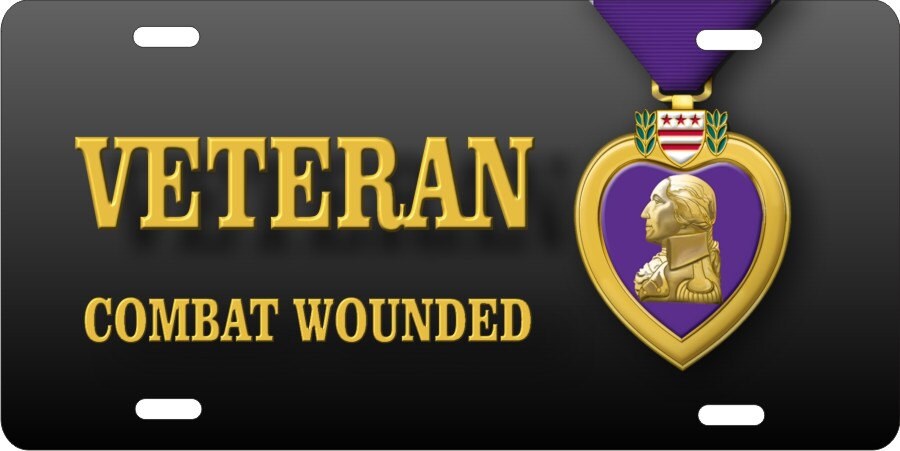 Purple Heart Veteran Combat Wounded Custom Novelty front License Plate Decorative Vanity Auto Tag