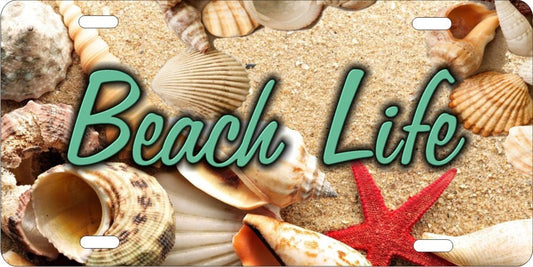 Beach Life novelty front license plate decorative Beach Camo sea shells aluminum vanity car tag