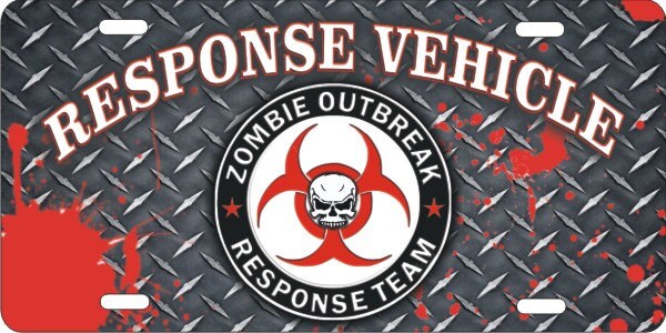 Zombie outbreak response vehicle novelty license plate car tag (Not 3D)
