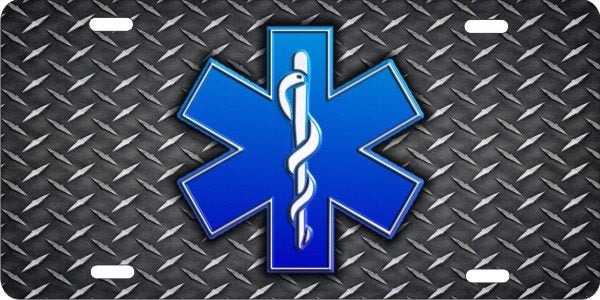 Paramedic EMT emergency medical EMS personalized novelty front license plate faux diamond plate printed car tag (Not 3D)