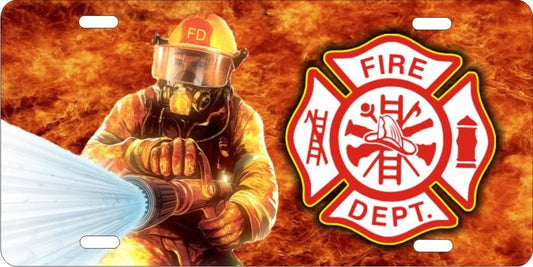 Firefighter novelty front license plate Fire Dept. Maltese cross Fire Fighter Fireman decorative vanity sign