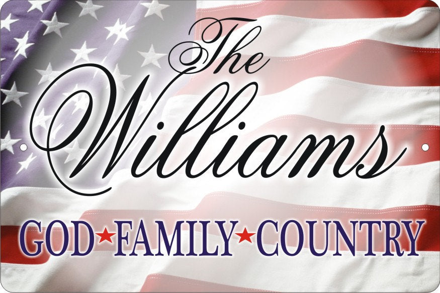 American flag Family sign God Family Country Patriotic wall decor personalized aluminum sign custom made