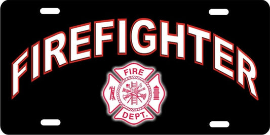 Firefighter with maltese cross novelty front license plate decorative vanity car tag
